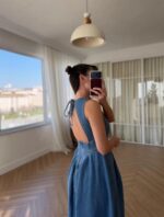 Sleeveless Blue Denim Midi Dress - Image 3