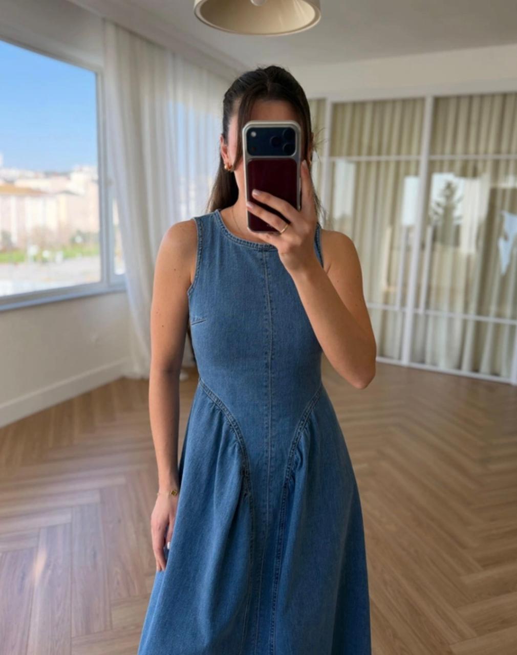 WhatsApp Image 2026-03-23 at 7.07.55 PM Sleeveless Blue Denim Midi Dress - Image 1