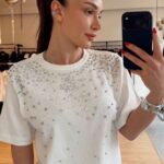 White Crystal Embellished Short Sleeve T-Shirt