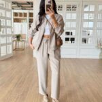 Beige Relaxed Fit Jacket and Pants Set