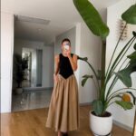 Black and Beige Sleeveless Maxi Dress