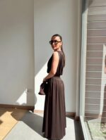 Sleeveless Brown Maxi Dress Set - Image 3
