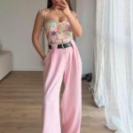 Pink Wide Leg Trousers With Belt
