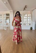 Pink Floral Sleeveless Maxi Dress