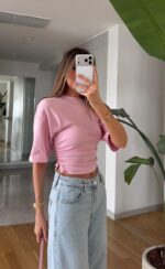 Pink Ruched Crop Top - Image 2