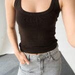 Brown Ribbed Tank Top