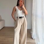 Beige High Waist Wide Leg Pants
