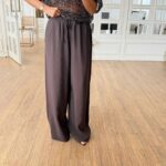 Brown Wide Leg Drawstring Pants