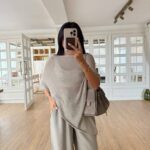 Beige Asymmetrical Knit Poncho Top