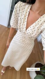 White Polka Dot Puff Sleeve Dress - Image 2