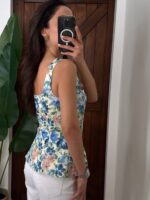 Floral Zipper Front Sleeveless Top - Image 2