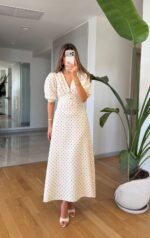 White Polka Dot Puff Sleeve Dress - Image 4