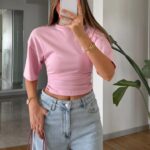 Pink Ruched Crop Top