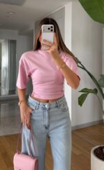 Pink Ruched Crop Top