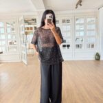Black Sequin Sheer Short Sleeve Top