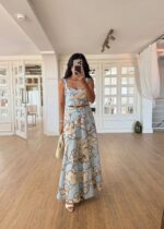 Blue Floral Sleeveless Maxi Dress