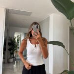 White Ribbed Henley Tank Top