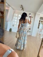 Blue Floral Sleeveless Maxi Dress - Image 2