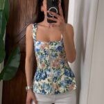 Floral Zipper Front Sleeveless Top