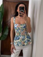 Floral Zipper Front Sleeveless Top