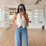 White Button Up Vest Top