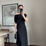 Black One Shoulder Midi Dress