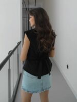Black Button Front Blazer Top - Image 2