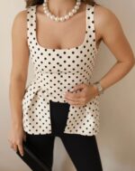 White Polka Dot Peplum Top - Image 2
