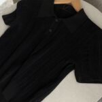 Black Short Sleeve Knit Polo Top