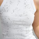 White Ribbed Rhinestone Tank Top