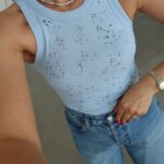 Baby Blue Ribbed Rhinestone Tank Top