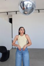 Butter Yellow Ribbed Rhinestone Tank Top - Image 2