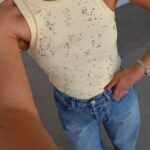 Butter Yellow Ribbed Rhinestone Tank Top