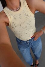 Butter Yellow Ribbed Rhinestone Tank Top