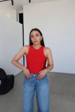 Red Ribbed Rhinestone Tank Top - Image 2
