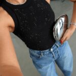 Black Ribbed Rhinestone Tank Top