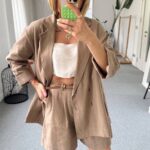 Beige Linen Blazer and Shorts Set