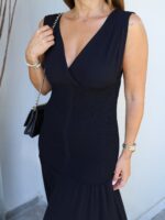 Sleeveless Black V-Neck Midi Dress - Image 3