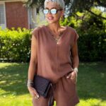 Brown Short Sleeve Top and Shorts Set