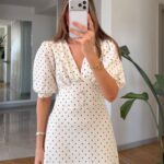White Polka Dot Puff Sleeve Dress