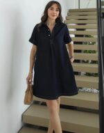 Navy Short Sleeve Polo Dress - Image 2