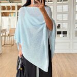 Light Blue Knit Poncho Shawl