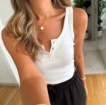 White Ribbed Henley Tank Top - Image 2
