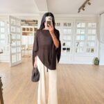 Brown Asymmetric Knit Poncho Top