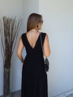 Sleeveless Black V-Neck Midi Dress - Image 2