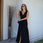 Sleeveless Black V-Neck Midi Dress