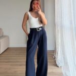 High Waist Navy Wide Leg Pants