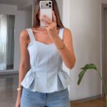 Blue Peplum Sleeveless Top