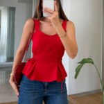 Red Peplum Sleeveless Top