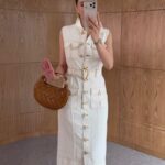 Sleeveless White Button Down Midi Dress